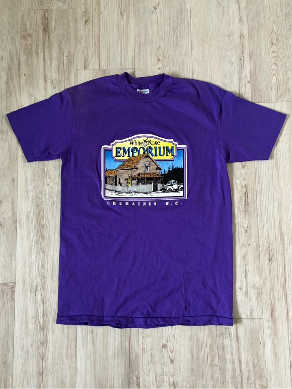 Vintage 90s Hanes Beefy White Rose Emporium Chemainus B.C. Graphic Tee